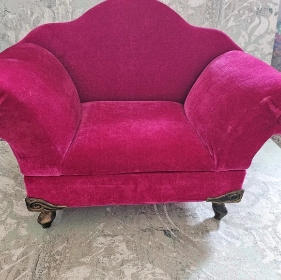 Vintage Fuchsia Hot Pink Velvet Sofa Settee Jewelry Box Storage - Picture 5 of 14